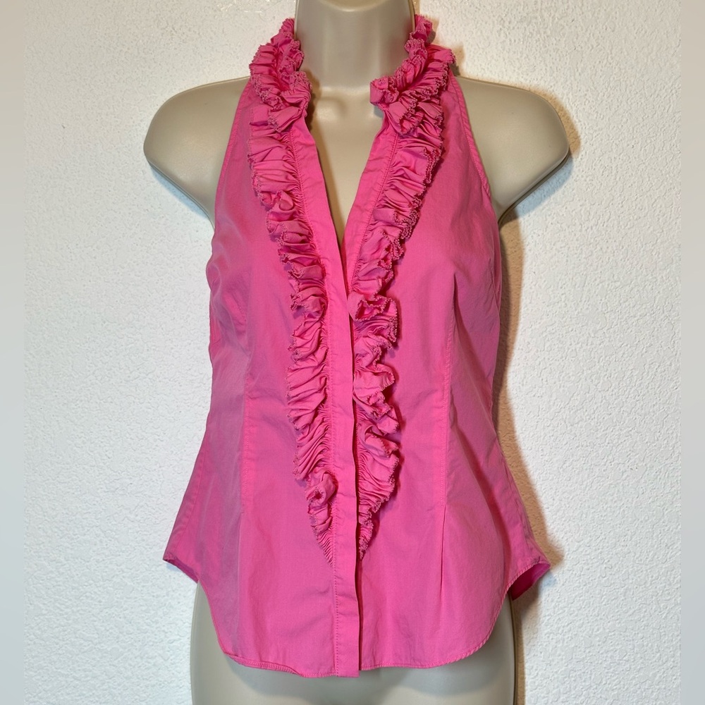 Lilly Pulitzer Pink Ruffled Fitted Button Sleeveless Shirt‎ Coquette Feminine